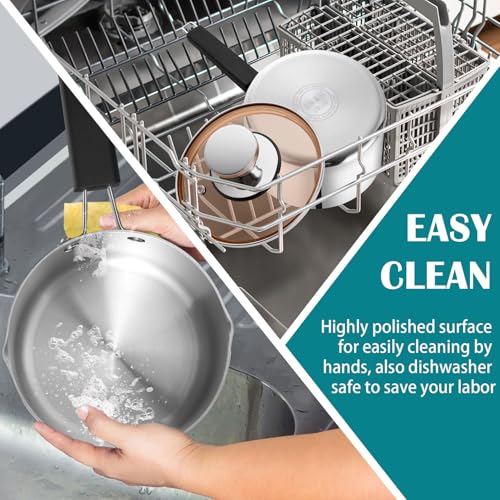 P&P CHEF 3 Quarts Sauce Pan and Pot with Lid, Tri-Ply Stainless Steel Saucepan Cookware for Induction & Multi Stoves, Heat-proof Handle & Visible Glass Lid, Dishwasher Safe