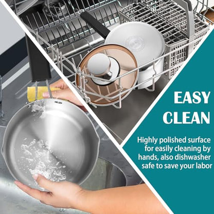 P&P CHEF 3 Quarts Sauce Pan and Pot with Lid, Tri-Ply Stainless Steel Saucepan Cookware for Induction & Multi Stoves, Heat-proof Handle & Visible Glass Lid, Dishwasher Safe
