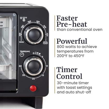 Elite Gourmet ETO490 9L/4 Slice Countertop Toaster Oven with 30-Minute Timer, Adjustable Temperature Control, Includes Baking Pan and Wire Rack, Bake, Broil, Toast, Black
