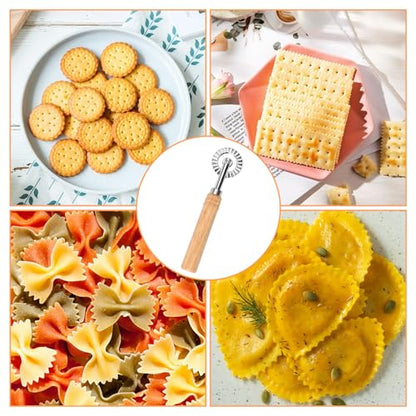 LLMSIX Pastry Wheel Cutter, Stainless Steel Ravioli Cutter, Fluted Pastry Wheel with Long Wooden Handle for Home Making Pasta Pizza Ravioli Cookie Tools