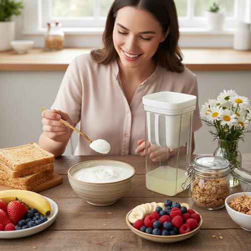 2.1QT Greek Yogurt Maker Strainer with Ultra Fine Mesh and Lid, Greek Yogurt Strainer for Homemade Thick Greek Yogurt, Cheese, Kefir, and Cold Brew Coffee