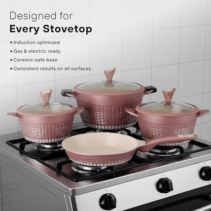 Kochstelle 13pcs Pots and Pans Set Nonstick, Marble Ceramic Coating Induction Cookware Set, Non Stick Kitchen Cooking Set with Frying Pans, Saucepans & Utensils, PFOA & PFOS Free
