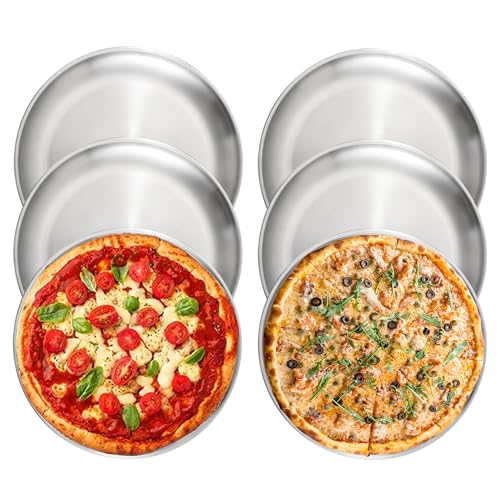 Axigundaone 6 Pcs Stainless Steel Pizza Pans 8 Inch, Non-Stick Pizza Pan for Baking, Reusable Pizza Trays for Oven (Silver)