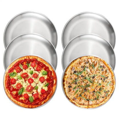 Axigundaone 6 Pcs Stainless Steel Pizza Pans 8 Inch, Non-Stick Pizza Pan for Baking, Reusable Pizza Trays for Oven (Silver)