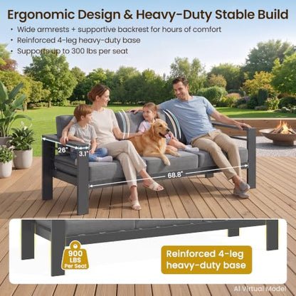 Aluminum Patio Sofa, 3.2" Armrest Outdoor Loveseat, Outside Couch for Patio