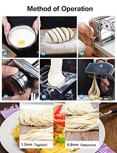 Shule Pasta Maker Machine Stainless Steel Manual Noodle Makers Include Pasta Roller, Cutter, Hand Crank and 7 Adjustable Thickness Setting