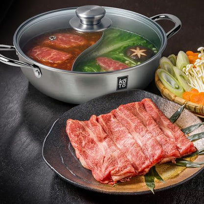 KOTO 304 Stainless Steel Divided Hot Pot – 11”, 4.5L Shabu Shabu Pot with S-Shaped Divider for Spicy & Mild Broths (Double-Sided)