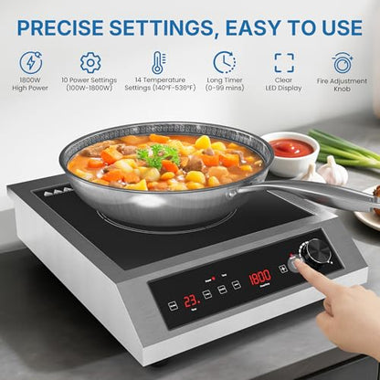 SUNVIVIPRO Commercial Induction Cooktop 1800W, Professional Electric Countertop Burner, 10 Power & 10 Temp Setting, Induction Hot Plate with Timer, Electric Stove with LED Screen, Black
