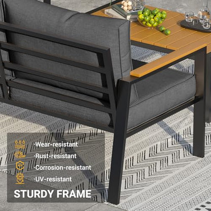 UDPATIO Metal Outdoor Patio Furniture Set, Modern Outdoor Conversation Sets w/Coffee Table, Outside Furniture with Thick, Washable and High-Resiliency Sponge Cushions, Deep Grey, 4 PCS