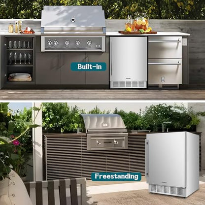 ORYMUSE 24" Outdoor Beverage Cooler Fridge - Undercounter Refrigerator, Stainless Steel Seamless Door - Holds 180 Cans, Powerful Cooling Compressor - Patio Kitchen, Commercial Use