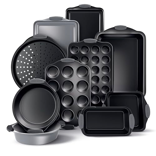 Country Kitchen Nonstick Stackable Bakeware Set - Heavy Duty, Durable, Easy Release Baking Set, Grey, 10 Pcs