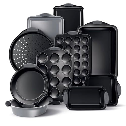 Country Kitchen Nonstick Stackable Bakeware Set - Heavy Duty, Durable, Easy Release Baking Set, Grey, 10 Pcs