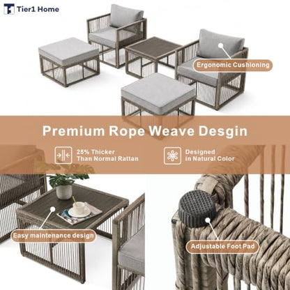 5 Piece Outdoor Small Patio Furniture Set, Wicker Sectional Furniture Set