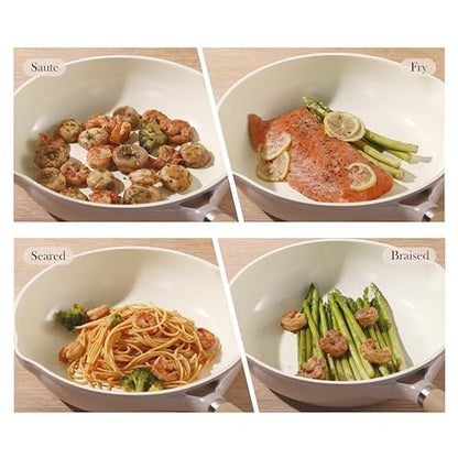 CAROTE 10" Ceramic Frying Pan with Lid, Non Stick Frying Pan Skillet Chef's Pan, Healthy & PFOA/PFAS Free, Induction-Compatible, Taupe