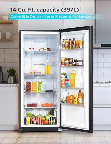 BLACK+DECKER 14 Cu. Ft. Convertible Freezer Refrigerator, Upright Freezer with Glass Shelves, ENERGY STAR rated, Frost Free, BUC1400XB, Black