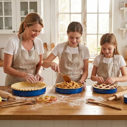 3-Pack Enamel Roasting & Baking Pan Set 10/12/14 Inch Round Cake Pans, High Temperature Resistant Baking Dishes for Turkey Pizza Casseroles Oven Bakeware PFOA & PTFE Free Ideal Gift for Mom - CookWare