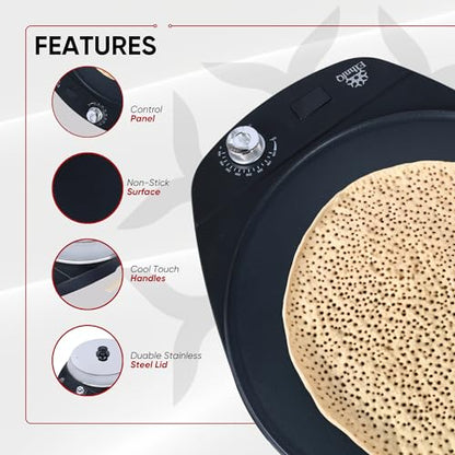 Ethniq 16" Electric Injera Maker - Griddle for Crepe, Ethiopian Mogogo, Anjero, Mitad, Pancake, Teff - Adjustable Heat Control with Digital Screen - Non-Stick Surface - Even Heat Distribution