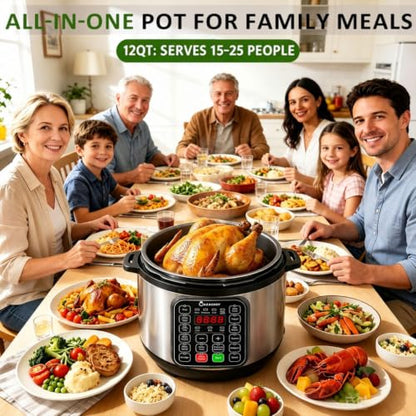 CAZACHEF 12L stainless steel Pressure Cooker | 24-hour Presetting electric rice cooker, 14 in 1 slow cooker with temperature control | LED Multifunction Steamer, Food Warmer with nonstick pot