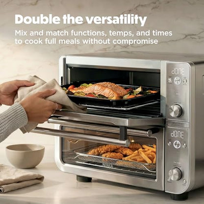 Ninja Double Oven Pro Smart XL Countertop Oven & Air Fryer | 30.2 Qt Capacity |12-in-1 Versatility with Smart Finish & DualZone Tech to Cook 2 Meals at Once | Fit up to 4.5lb Chicken | Silver | DCT821