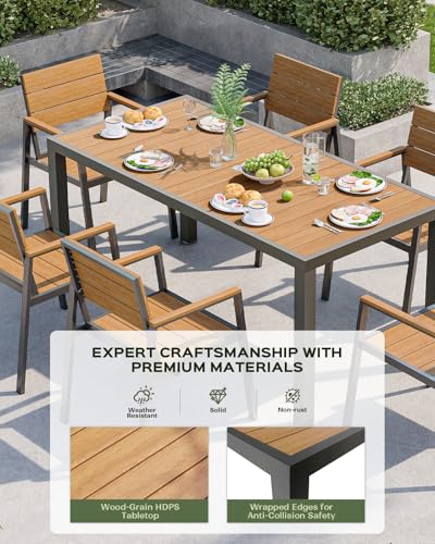 Vexwalx 5-Piece Outdoor Dining Set, Aluminum Dining Table Set for 4, Patio Table and Chairs Set with Umbrella Hole, All Weather HDPS Outdoor Table and Chairs for 4 (Gray-Teak)