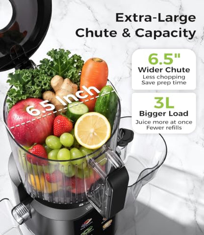 ONELIVE Cold Press Juicer Machine, 6.5" Wide Chute, 3L, Easy to Clean
