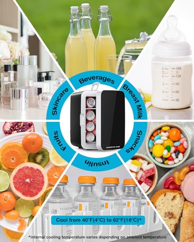 Antarctic Star Compact Mini Fridge, 10L Portable Small Refrigerator, 2.6 Gal Desktop Fridge with AC/DC Adapters, Small Cosmetics Cooler for Beverage, Food, Makeup, Bedroom, Office, Dorm, Black