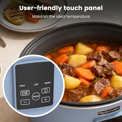 HOMECOOKIN Slow Cooker, Extra Large 10 Quart Programmable Slow Cookers with Timer, Dishwasher Safe Glass Lid & Crock, Kitchen Appliance for Families and Gatherings, Blue