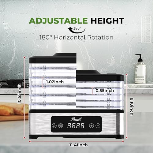 Rosewill Compact Food Dehydrator, 5 Stackable Trays with Adjustable 48H Timer and Temperature Control - 400W Electric Food Dryer for Jerky, Fruits, Herbs, Veggies, Meat & Dog Treats