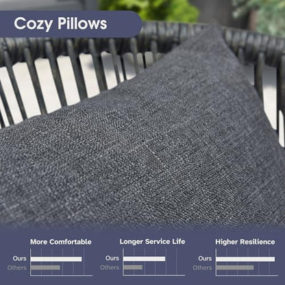 PURPLE LEAF 7 Pieces Patio Dining Set Wicker Outdoor Furniture Rectangular Table and Chairs Set for Garden Deck Aluminum Frame Backyard Kitchen Set, Cushions and Pillows Included Grey