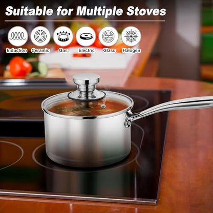 P&P CHEF 3 Quarts Tri-Ply Stockpot and Saucepan, Stainless Steel Sauce Pan with Lid, Cooking Induction Pot, Kitchen Cookware for All Stoves, Non-Toxic, Sturdy & Dishwasher Safe, 1 Piece