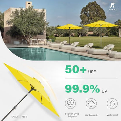 JEAREY 7.5FT Patio Umbrella Market Table Umbrella with 6 Sturdy Ribs, Push Button Tilt/Crank Outdoor Umbrella for Garden, Deck, Backyard, Pool and Beach,Yellow