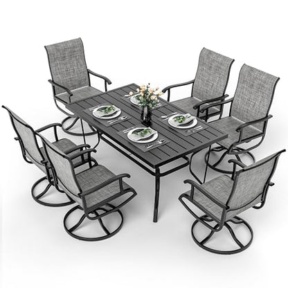 PATIOPIA 7-Piece Outdoor Dining Set, Patio Furniture Set with Textilene Swivel Chairs, Outdoor Table & 6 Chairs for Garden, Backyard, Poolside, Deck, Charcoal