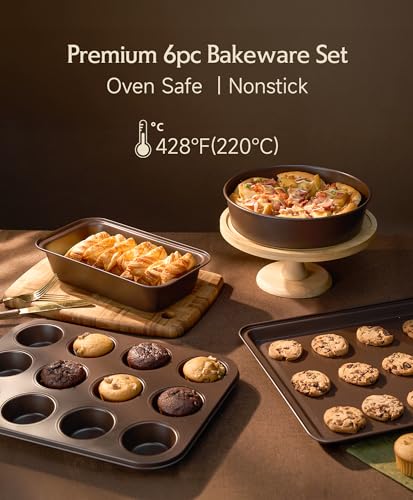 JEETEE 50-Piece Titanium Pots and Pans Set NonStick, Mocha Brown Cookware Set with 6pc Bakeware, Professional Pot and Pan Set for New Home Cooking, Induction & Oven Safe, PFAS Free