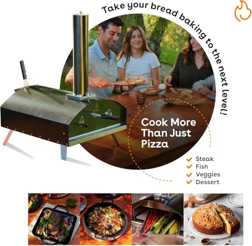 Stoke Wood Fired Outdoor Pizza Oven - Portable Stainless Steel Pizza Grill, Wood Pellet Outdoor Cooking Pizza Maker, Backyard Pizza Ovens For Authentic Stone Baked Pizzas - Black 13"inches