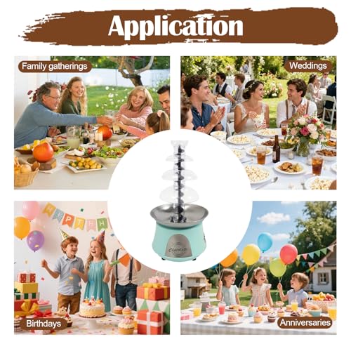 Chocolate Fountain Machine 4 Tier, 180W Chocolate Fountain with Capability 2.2lbs Commercial Hot Chocolate Fondue Tower for Nacho Cheese Liqueurs Party Wedding (Blue+Silver)