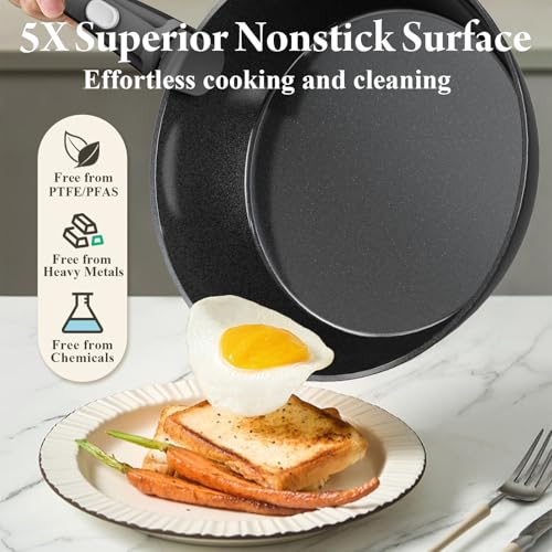 Bazova 19 Pcs Pots and Pans Set Non Stick Ceramic Cookware Set with Removable Handles, Non Toxic Induction Kitchen Cookware Sets RV Cookware,Dishwasher/Oven Safe PFAS/PTFE/PFOA Free,Black