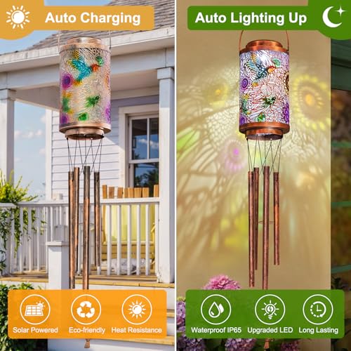 Hummingbird Solar Wind Chimes for Outside, Garden Gifts for Women,Solar Lantern Outdoor Waterproof Lights for Balcony, Porch, Backyard, Birthday Gifts for Mom Grandma Wife (1Pack)