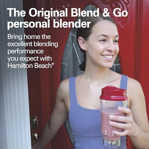 Hamilton Beach Portable Blender for Shakes and Smoothies, 14 Oz BPA Free Travel Cup & Lid, Durable Stainless Steel Blades, Personal Smoothie Blender, Red (51101RV)