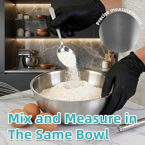 12 Pcs 304 Stainless Steel Mixing Bowls with Graduations, Metal Serving Salad Bowls, Reusable Baking Food Storage Containers for Baking, Cooking, Making Salads, Soups, Ice Cream, Noodles, cereal