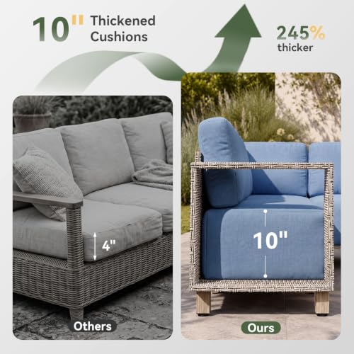 Aoxun Patio Furniture Set with 10'' Thick Cushions (6 Piece-U, Gray/Blue)