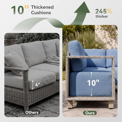 Aoxun Patio Furniture Set with 10'' Thick Cushions (6 Piece-U, Gray/Blue)