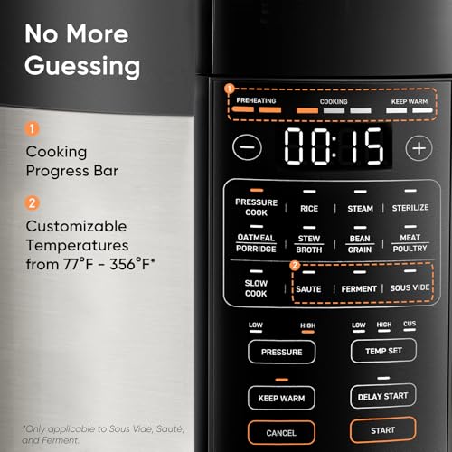 Cosori Pressure Cooker 6QT, Stainless Steel, 9-in-1 Multi Cooker, 12 Safety Features, Ceramic Inner Pot, Rice, Slow Cook, Sous Vide, Saute, 1100W