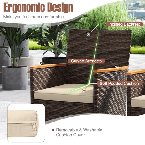 COSTWAY 9-Piece Patio Rattan Wicker Dining Set for 8 with Umbrella Hole