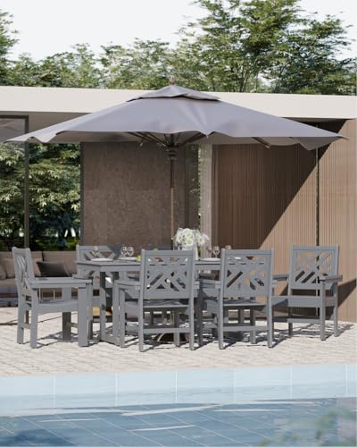 BIVODA 7-Piece Outdoor Dining Set, HDPE All-Weather Patio Table and Chairs Set for 6, Outdoor Patio Furniture Sets with Umbrella Hole for Outside, Deck, Backyard, Garden (Grey)