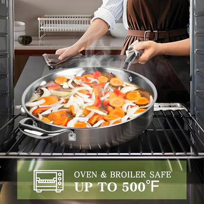 Triple Ply Stainless Steel Pots and Pans Set, EWFEN 12 Piece Induction Cookware Set, Oven Dishwasher Safe | Frying Pans, Saucepans, Saute Pan & Stock Pot, PFOA Free Kitchen Skillet