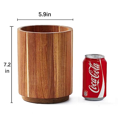 LOHONER Acacia Wood Utensil Holder for Kitchen Counter, 360° Rotating 7.2" Large Cooking Utensil Holder, Kitchen Utensil Storage Organizer for Countertops, Farmhouse Kitchen Decor