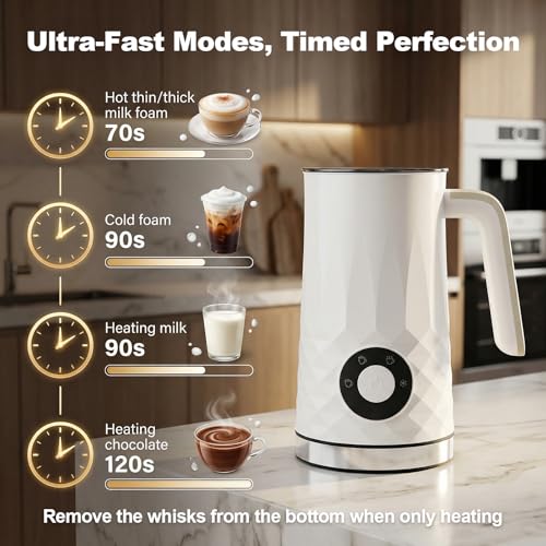 Milk Frother and Steamer, 4 in 1 Electric Milk Frother, 11.8oz Automatic Hot and Cold Foam Maker and Milk Warmer for Latte, Cappuccino, Hot Chocolate, Dishwasher Safe