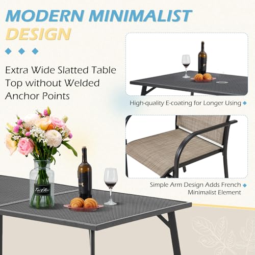 AECOJOY 5 Piece Patio Table and Chair Set for 4, Outdoor Dining Set Includes 51.2" Rectangle Table with 1.73" Umbrella Hole, 4 Stackable Textilene Chairs, for Garden, Backyard and Poolside, Dark Gray