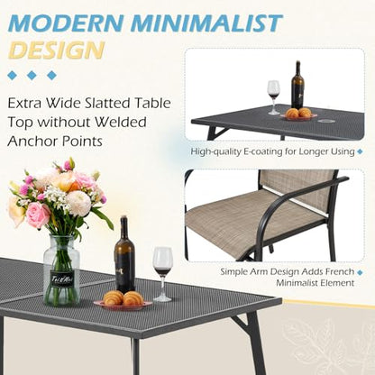 AECOJOY 5 Piece Patio Table and Chair Set for 4, Outdoor Dining Set Includes 51.2" Rectangle Table with 1.73" Umbrella Hole, 4 Stackable Textilene Chairs, for Garden, Backyard and Poolside, Dark Gray
