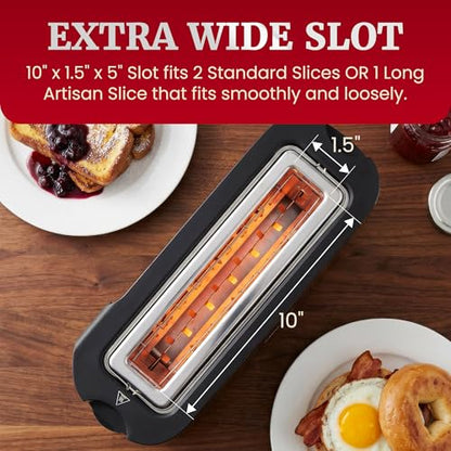 Elite Gourmet 2-Slice Slim Toaster, 1 Long Slot, Extra-Wide, Warming Rack